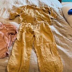 Parachute home Ocre linen Women's Long-Sleeve Pajama Set + top pink XL